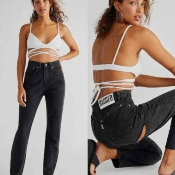 Free People Revolve Ragged Priest Black Back Slash Jeans - Picture 6 of 8